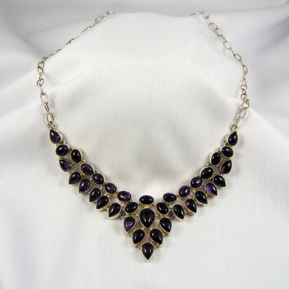 37ct. Genuine Amethyst Cabochon Necklace .925